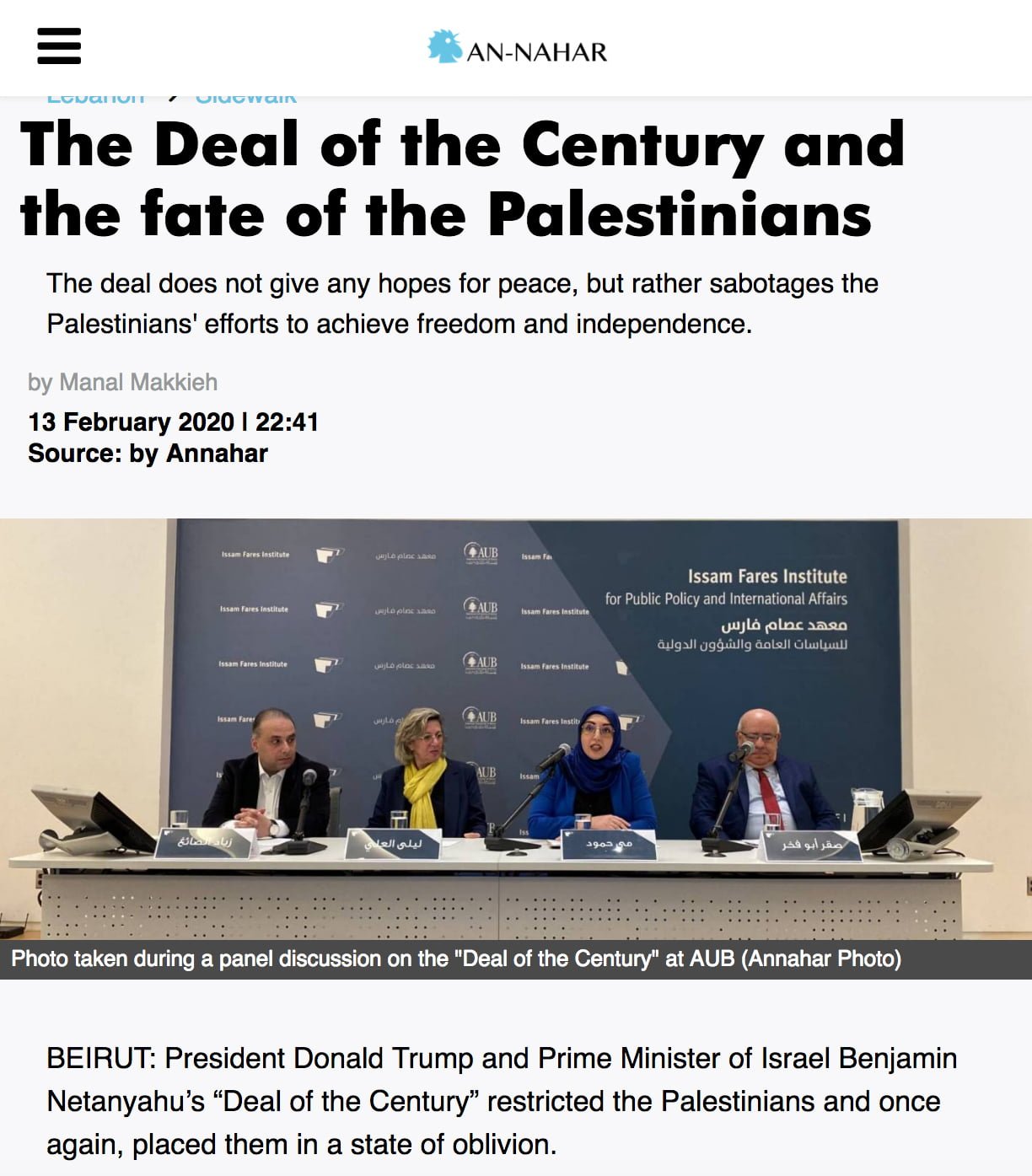 The Deal of the Century and the fate of the Palestinians