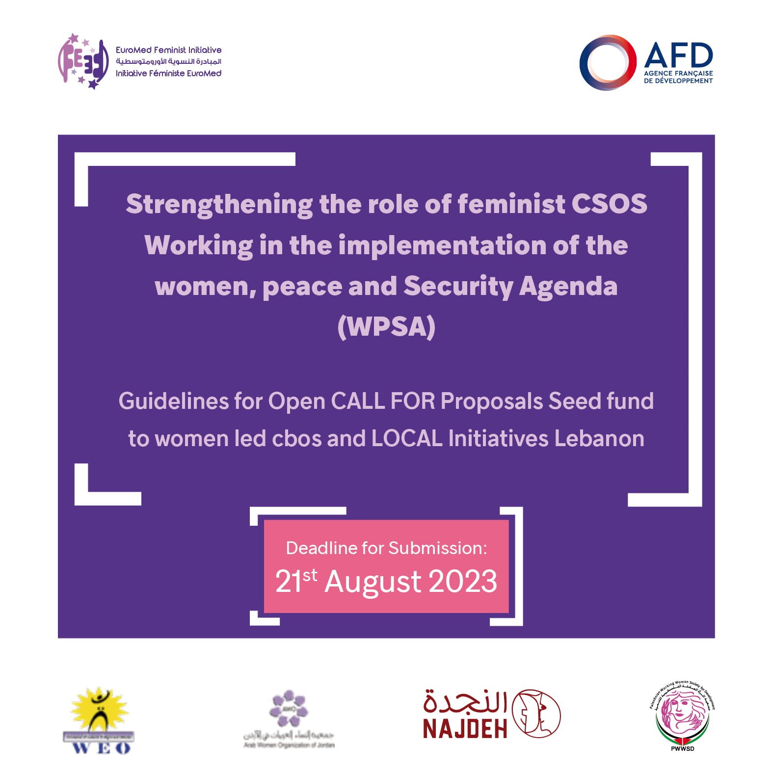 Call for Proposals Association Najdeh announce the opening Call for Proposals, Strengthening the role of feminist CSOS Working in the implementation of the women,